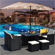 Pemberly Row 15FT Twin Patio Double-Sided Umbrella 48 Solar LED Lights Beige