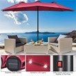 Pemberly Row 15FT Twin Patio Double-Sided Umbrella 48 Solar LED Lights Wine