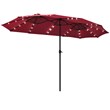 Pemberly Row 15FT Twin Patio Double-Sided Umbrella 48 Solar LED Lights Wine