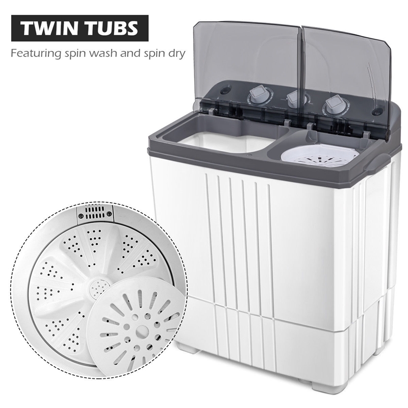 Pemberly Row Portable Mini Compact Twin Tub 20Lbs Total Washing Machine White