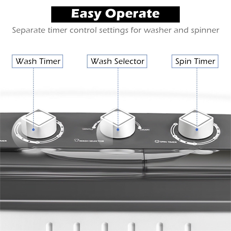 Pemberly Row Portable Mini Compact Twin Tub 20Lbs Total Washing Machine White