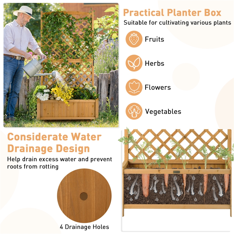 Pemberly Row Tall Raised Garden Bed Planter w/ Trfor Flower Climbing