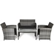 Pemberly Row 4PCS Patio Rattan Furniture Set Conversation Sofa Cushioned Black