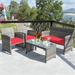Pemberly Row 4PCS Patio Rattan Furniture Set Conversation Sofa Cushioned Red