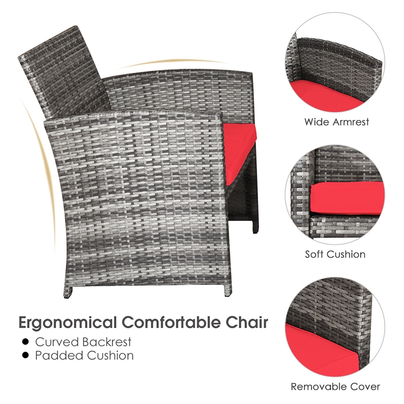 Pemberly Row 4PCS Patio Rattan Furniture Set Conversation Sofa Cushioned Red