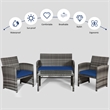 Pemberly Row 4PCS Patio Rattan Furniture Set Conversation Sofa Cushioned Navy