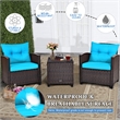 Pemberly Row 3PCS Patio Rattan Set Cushioned Conversation Set Sofa Turquoise