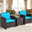 Pemberly Row 3PCS Patio Rattan Set Cushioned Conversation Set Sofa Turquoise