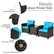 Pemberly Row 3PCS Patio Rattan Set Cushioned Conversation Set Sofa Turquoise