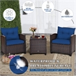 Pemberly Row 3PCS Patio Rattan Set Cushioned Conversation Set Sofa Navy