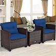 Pemberly Row 3PCS Patio Rattan Set Cushioned Conversation Set Sofa Navy