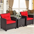 Pemberly Row 3PCS Patio Rattan Furniture Set Cushioned Conversation Set Sofa Red