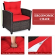Pemberly Row 3PCS Patio Rattan Furniture Set Cushioned Conversation Set Sofa Red