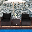 Pemberly Row 3PCS Patio Rattan Set Cushioned Conversation Set Sofa Black