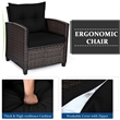 Pemberly Row 3PCS Patio Rattan Set Cushioned Conversation Set Sofa Black