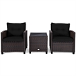 Pemberly Row 3PCS Patio Rattan Set Cushioned Conversation Set Sofa Black