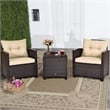 Pemberly Row 3PCS Patio Rattan Set Cushioned Conversation Set Sofa Brown