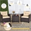 Pemberly Row 3PCS Patio Rattan Set Cushioned Conversation Set Sofa Brown