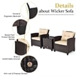 Pemberly Row 3PCS Patio Rattan Set Cushioned Conversation Set Sofa Brown