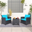 Pemberly Row 3PCS Patio Set Cushioned Conversation Set Sofa Beige Turquoise