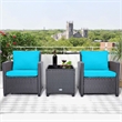 Pemberly Row 3PCS Patio Set Cushioned Conversation Set Sofa Beige Turquoise