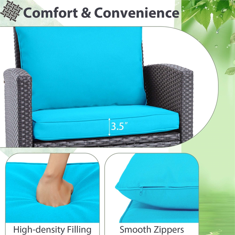 Pemberly Row 3PCS Patio Set Cushioned Conversation Set Sofa Beige Turquoise