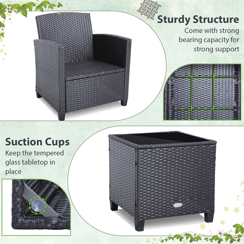 Pemberly Row 3PCS Patio Set Cushioned Conversation Set Sofa Beige Turquoise