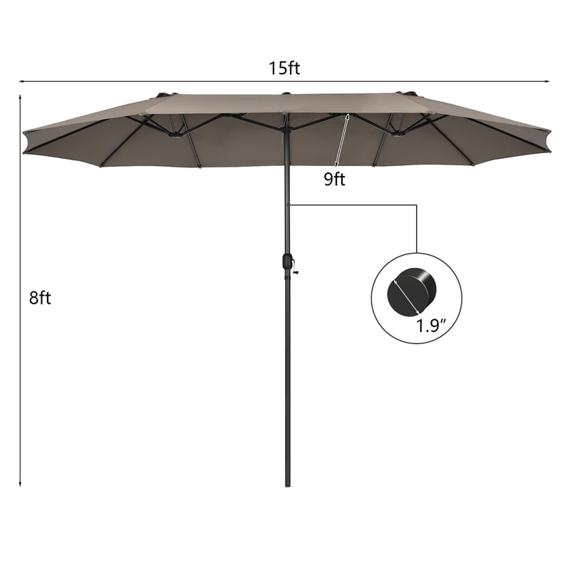 Pemberly Row 15FT Patio Double Sided Umbrella Crank Garden Brown