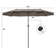 Pemberly Row 15FT Patio Double Sided Umbrella Crank Garden Brown