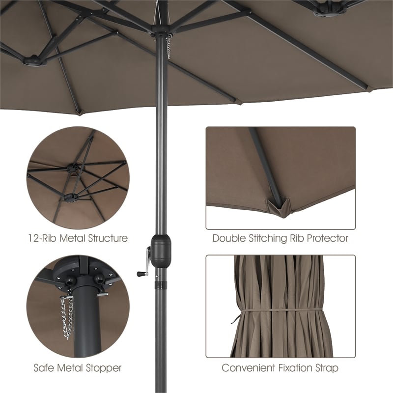 Pemberly Row 15FT Patio Double Sided Umbrella Crank Garden Brown
