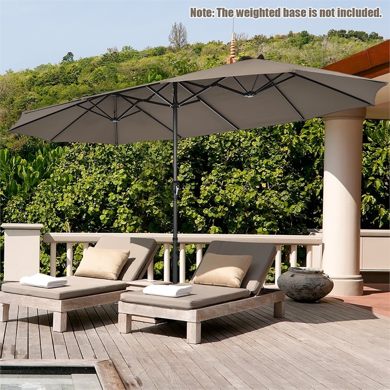 Pemberly Row 15FT Patio Double Sided Umbrella Crank Garden Brown