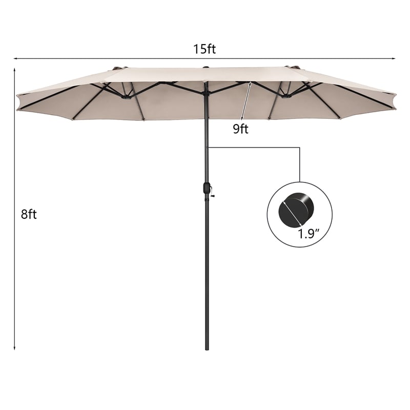 Pemberly Row 15FT Patio Double Sided Umbrella Crank Garden Beige