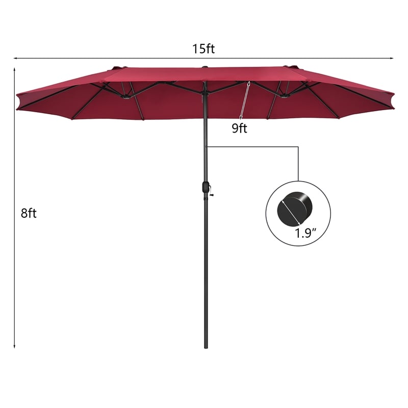 Pemberly Row 15FT Patio Double Sided Umbrella Crank Garden Red