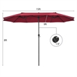 Pemberly Row 15FT Patio Double Sided Umbrella Crank Garden Red