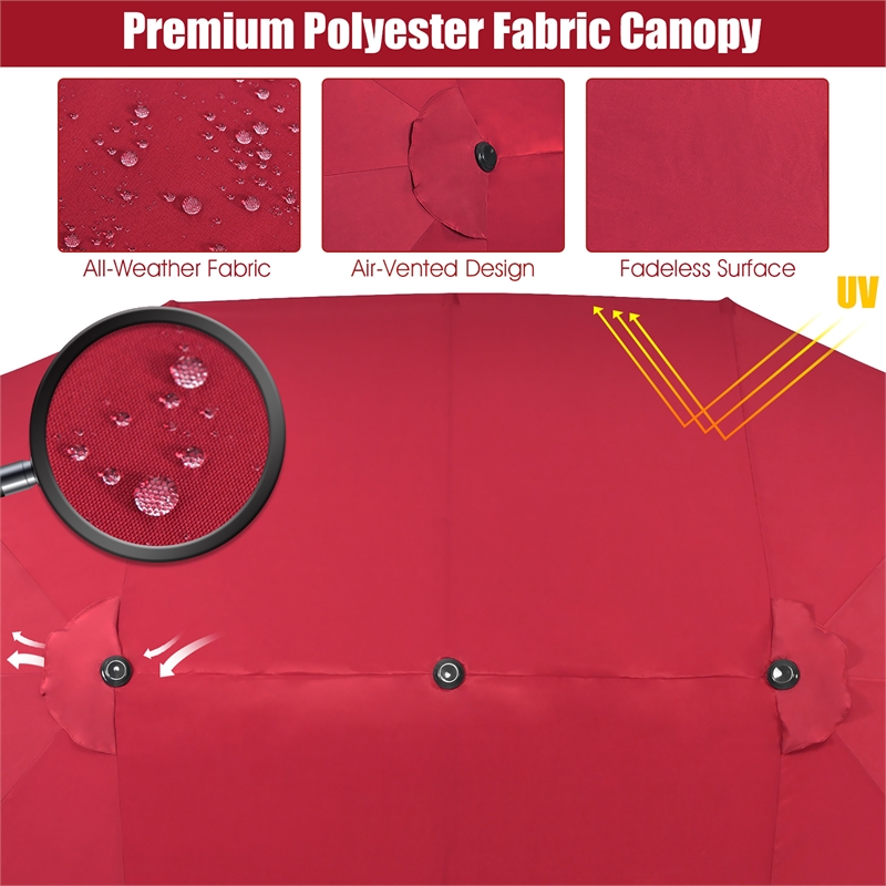 Pemberly Row 15FT Patio Double Sided Umbrella Crank Garden Red