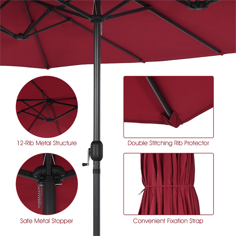 Pemberly Row 15FT Patio Double Sided Umbrella Crank Garden Red
