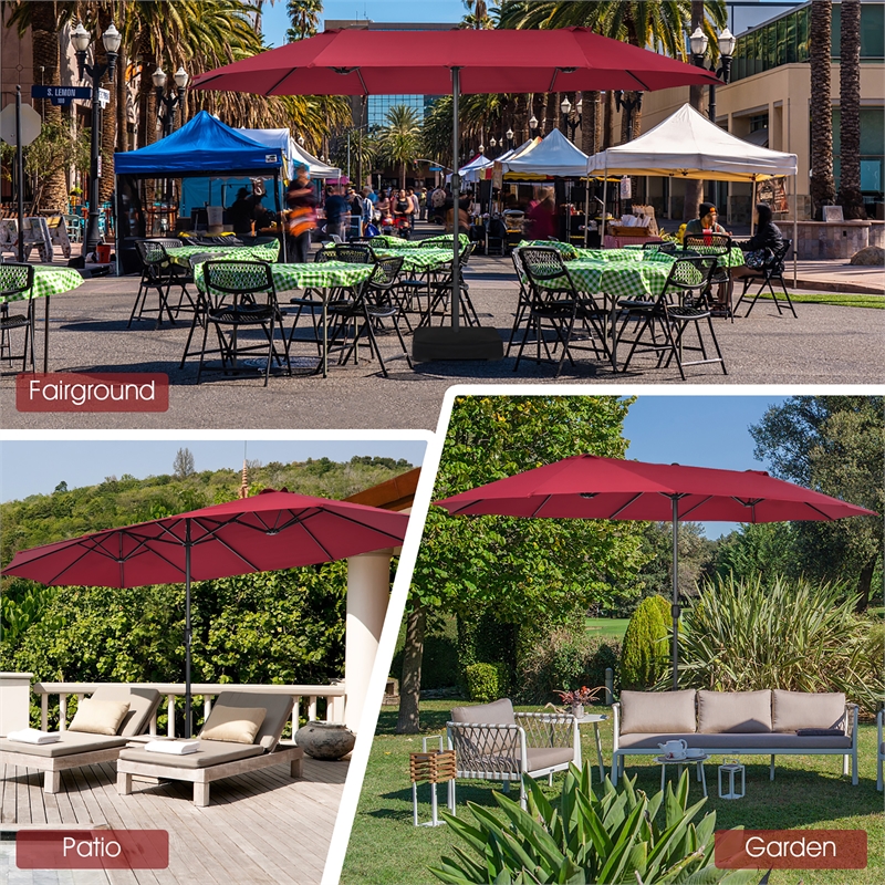 Pemberly Row 15FT Patio Double Sided Umbrella Crank Garden Red