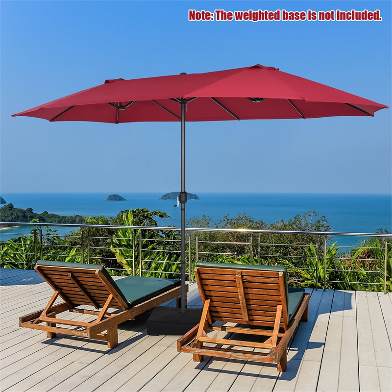 Pemberly Row 15FT Patio Double Sided Umbrella Crank Garden Red