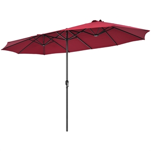 Pemberly Row 15FT Patio Double Sided Umbrella Crank Garden Red