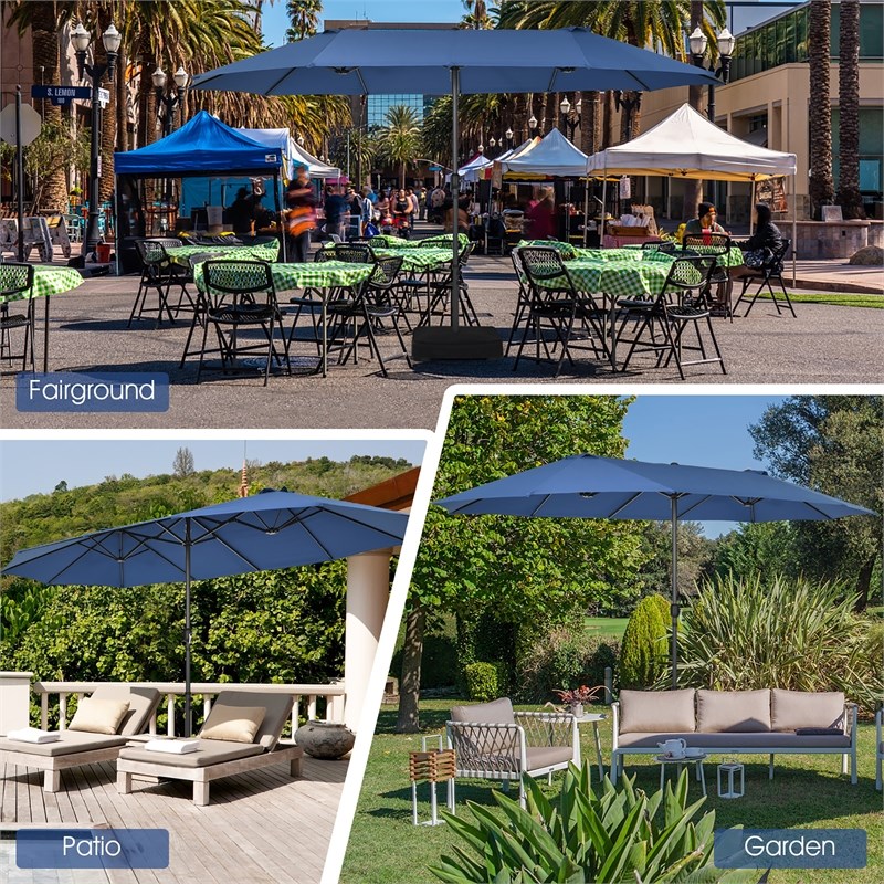 Pemberly Row 15FT Patio Double Sided Umbrella Crank Garden Navy