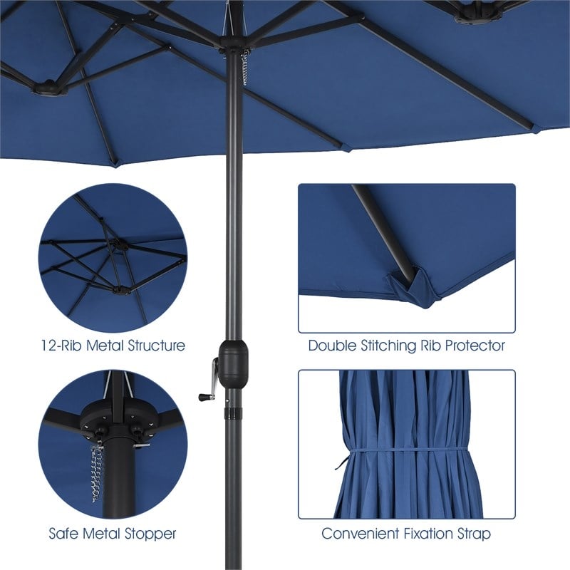 Pemberly Row 15FT Patio Double Sided Umbrella Crank Garden Navy