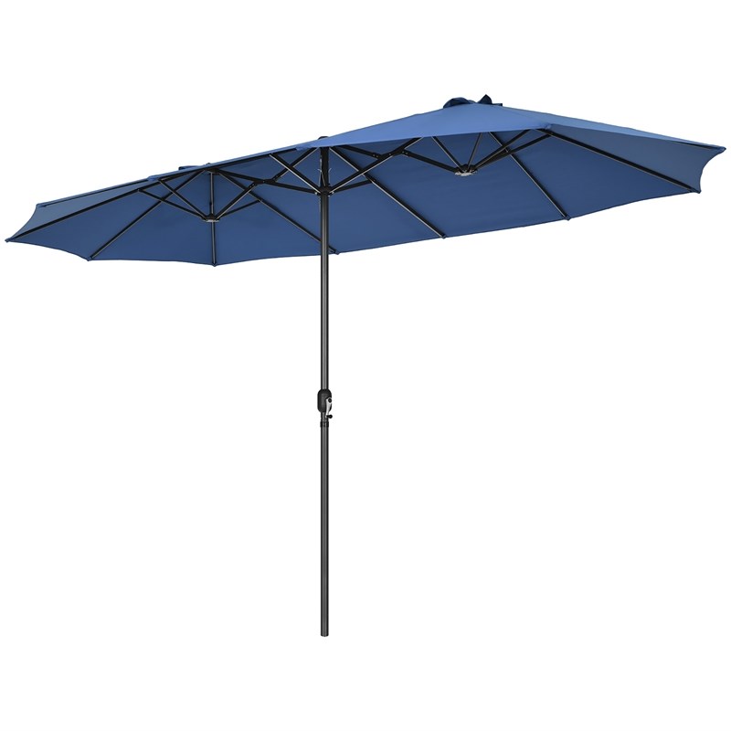Pemberly Row 15FT Patio Double Sided Umbrella Crank Garden Navy