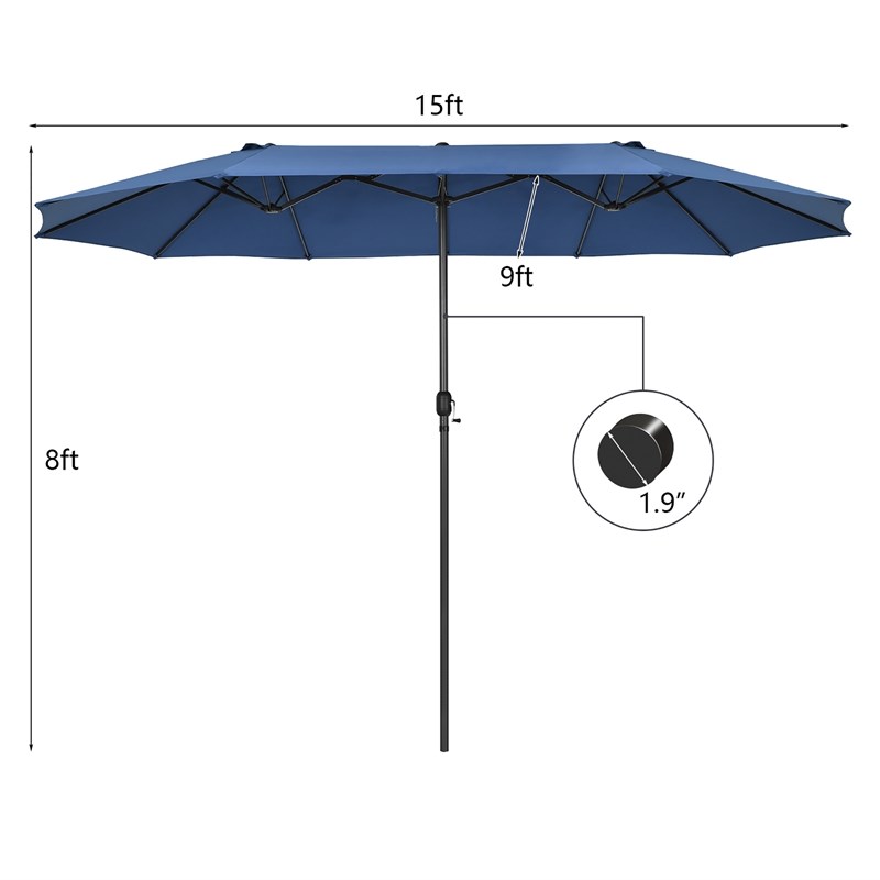 Pemberly Row 15FT Patio Double Sided Umbrella Crank Garden Navy