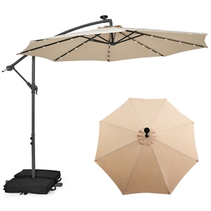 Pemberly Row 10FT Hanging Offset Umbrella 32 LED Lights Beige