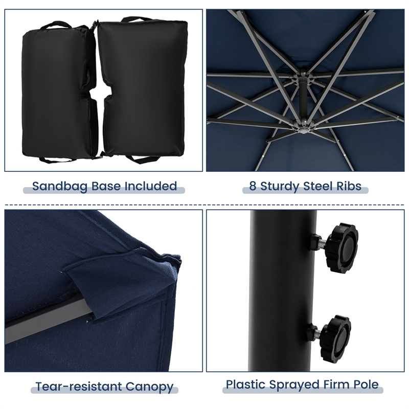 Pemberly Row 10FT Hanging Offset Umbrella 32 LED Lights Navy