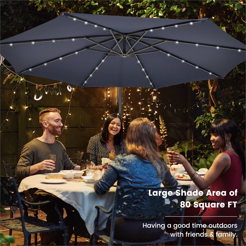Pemberly Row 10FT Hanging Offset Umbrella 32 LED Lights Navy