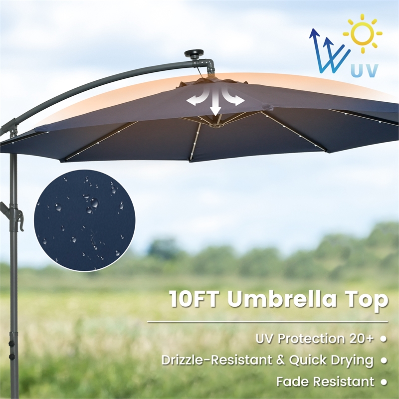 Pemberly Row 10FT Hanging Offset Umbrella 32 LED Lights Navy