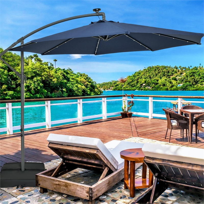 Pemberly Row 10FT Hanging Offset Umbrella 32 LED Lights Navy