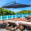 Pemberly Row 10FT Hanging Offset Umbrella 32 LED Lights Navy