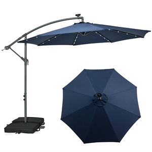 Pemberly Row 10FT Hanging Offset Umbrella 32 LED Lights Navy